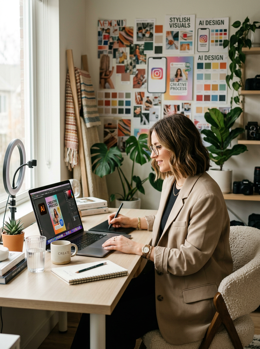Creator designing Instagram visuals with AI